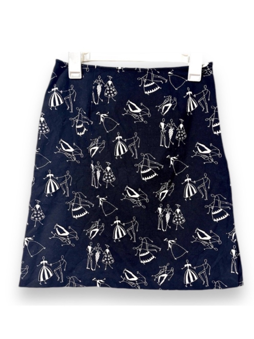 Vintage 80s Mod Black Skirt French Dancers Novelty Print Womens Sz 6 Retro Twee